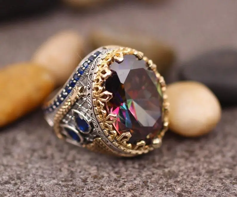 Vintage Pattern Ancient Dual Color Geometric Ring