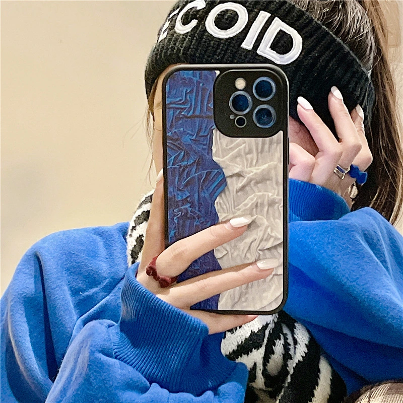 Pleated Splicing Klein Blue Phone Case