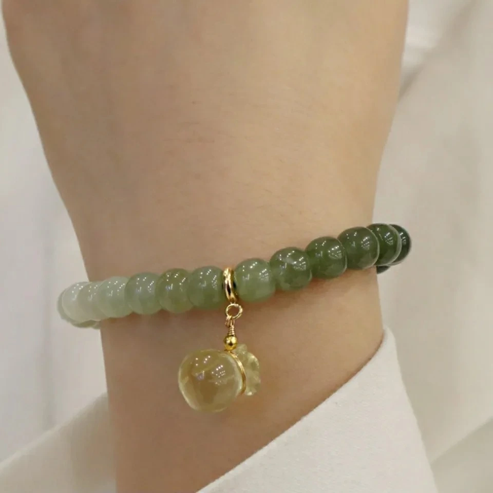 Natural Hetian Gradient Jade Barrel Bead Bracelet