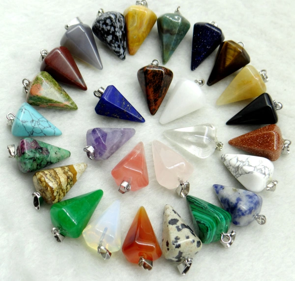 Natural Stone Agate Hexagonal Cone Pendant