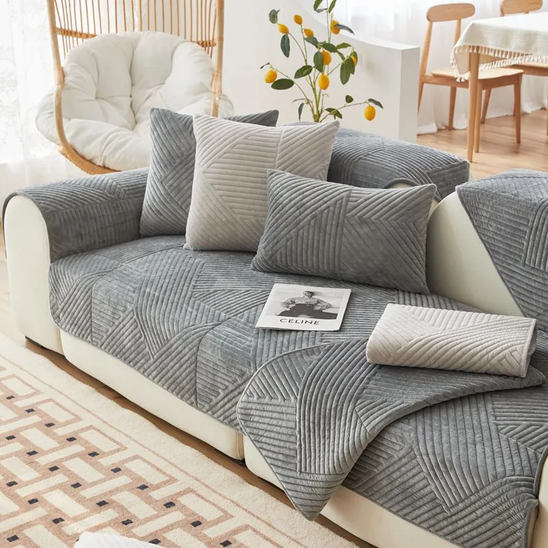 Simple Non-slip Solid Color Plush Sofa Cushion