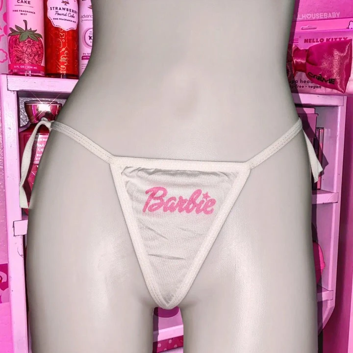 Barbie Letter Print Sexy Cotton Lace-up Thong T Pants Female