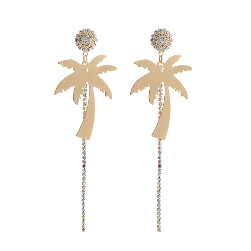 Alloy Geometric Irregular Plant Coconut Tree Long Chain Pendant Earrings Beach Vacation Gift Fashion Jewelry Earrings Women