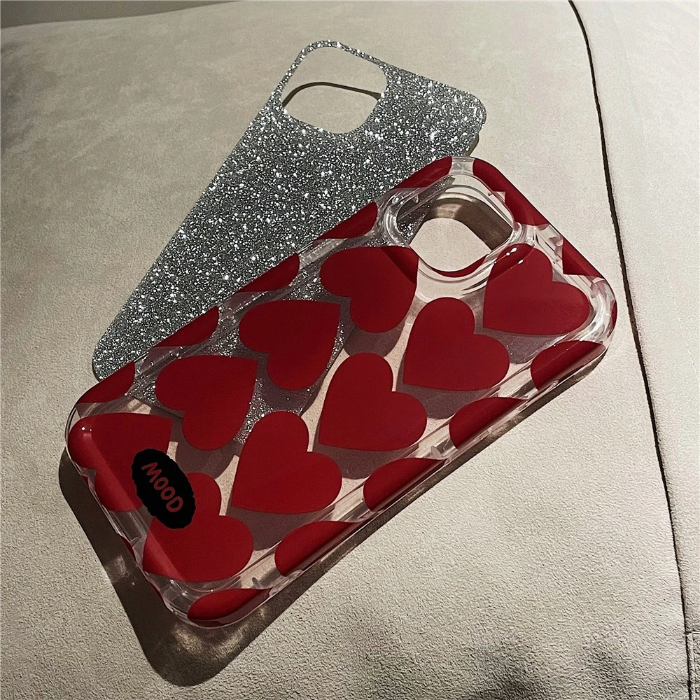 Transparent Hollowed Out Red Love Phone Case