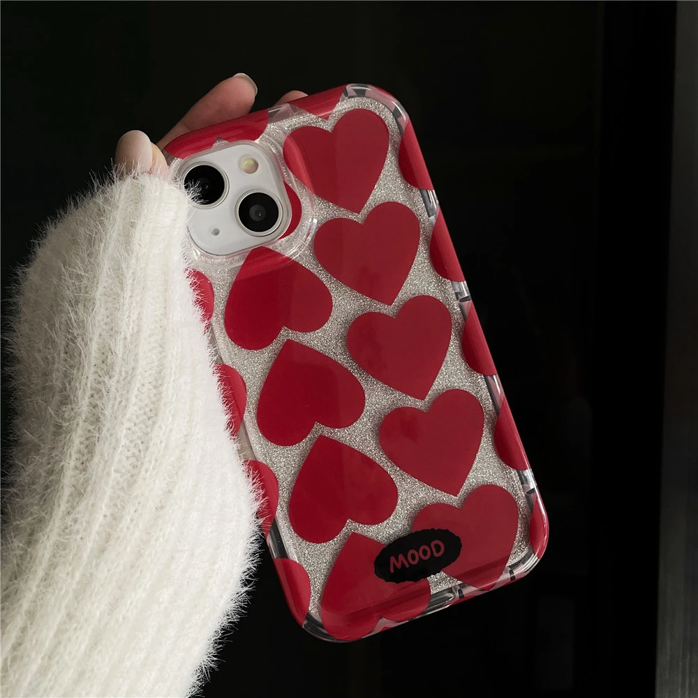 Transparent Hollowed Out Red Love Phone Case