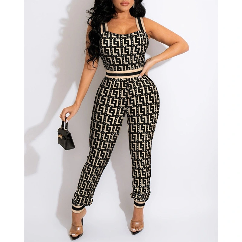 Printed Check Striped Waist Sling Bodysuit