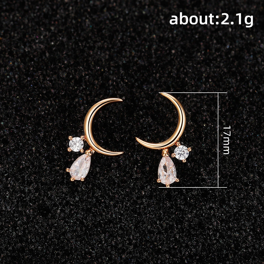 Small Curved Moon Shape Zircon Stud Earrings Female