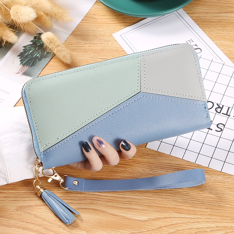 Contrast Stitching Long Women's Fashionable Large Capacity Zippered Wallet