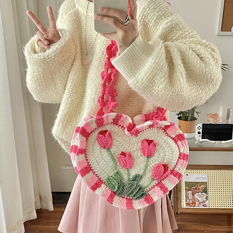 Heart Shaped Tulip Hand Woven Bag