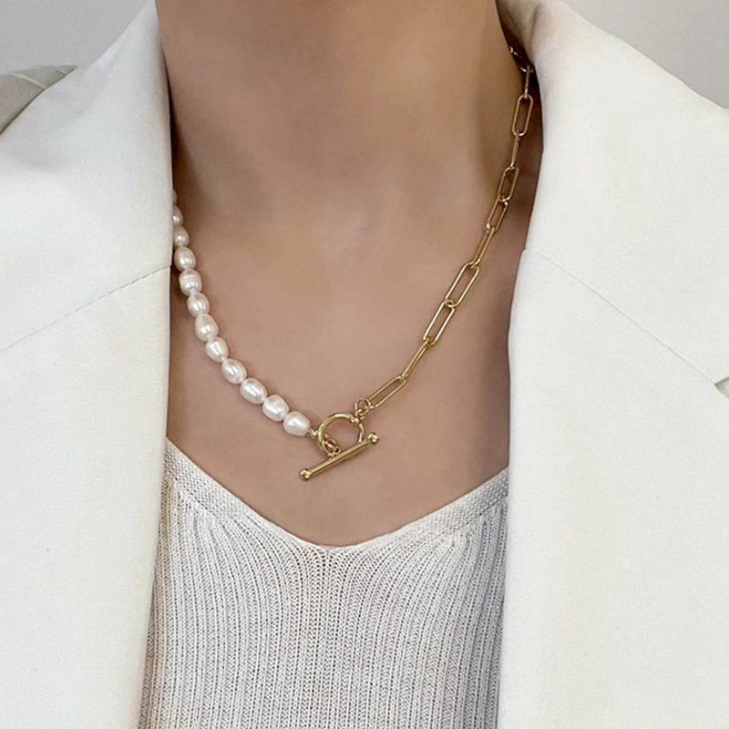 Fashion Popular Chain Pearl OT Buckle Necklace Stitching Clavicle Chain