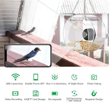 Intelligent Pet Bird Feeder For Outdoor Real-time Monitoring With High-definition Camera