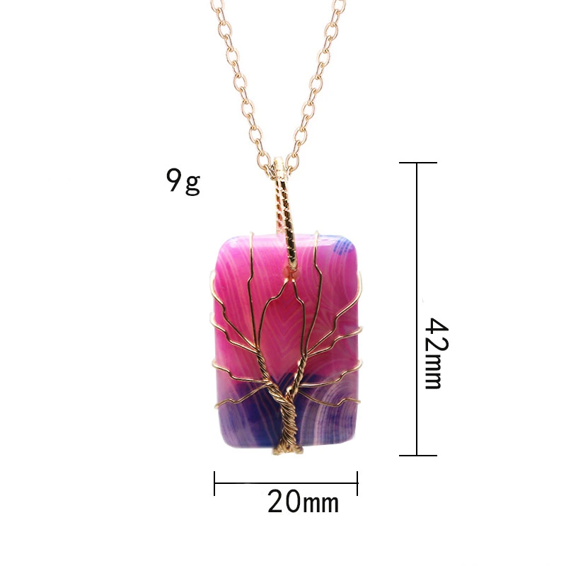 Agate Tree Of Life Square Semi-Precious Stone Pendant