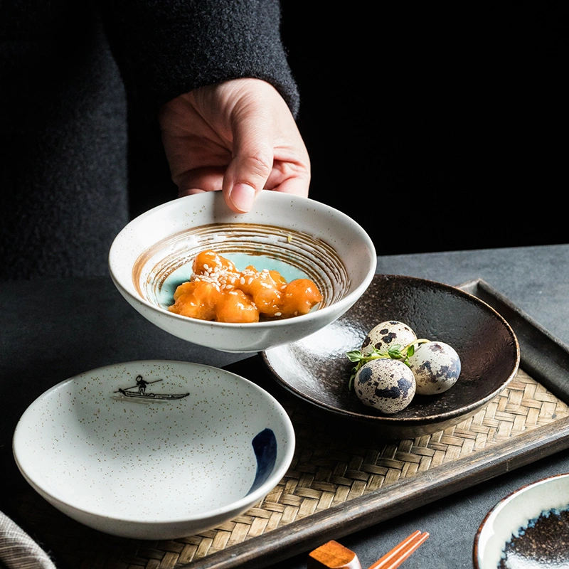 Japanese Style Small Round Shallow Bowl With Vegetable Seasoning