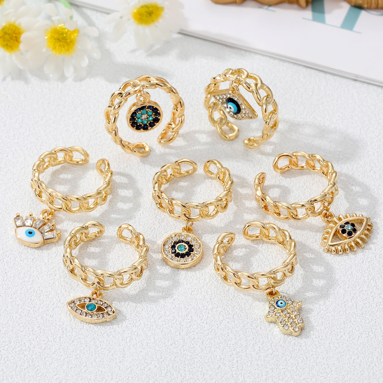 Devil's Eye Ring Hollow Out Inlaid Zircon Palm Ring Bracelet