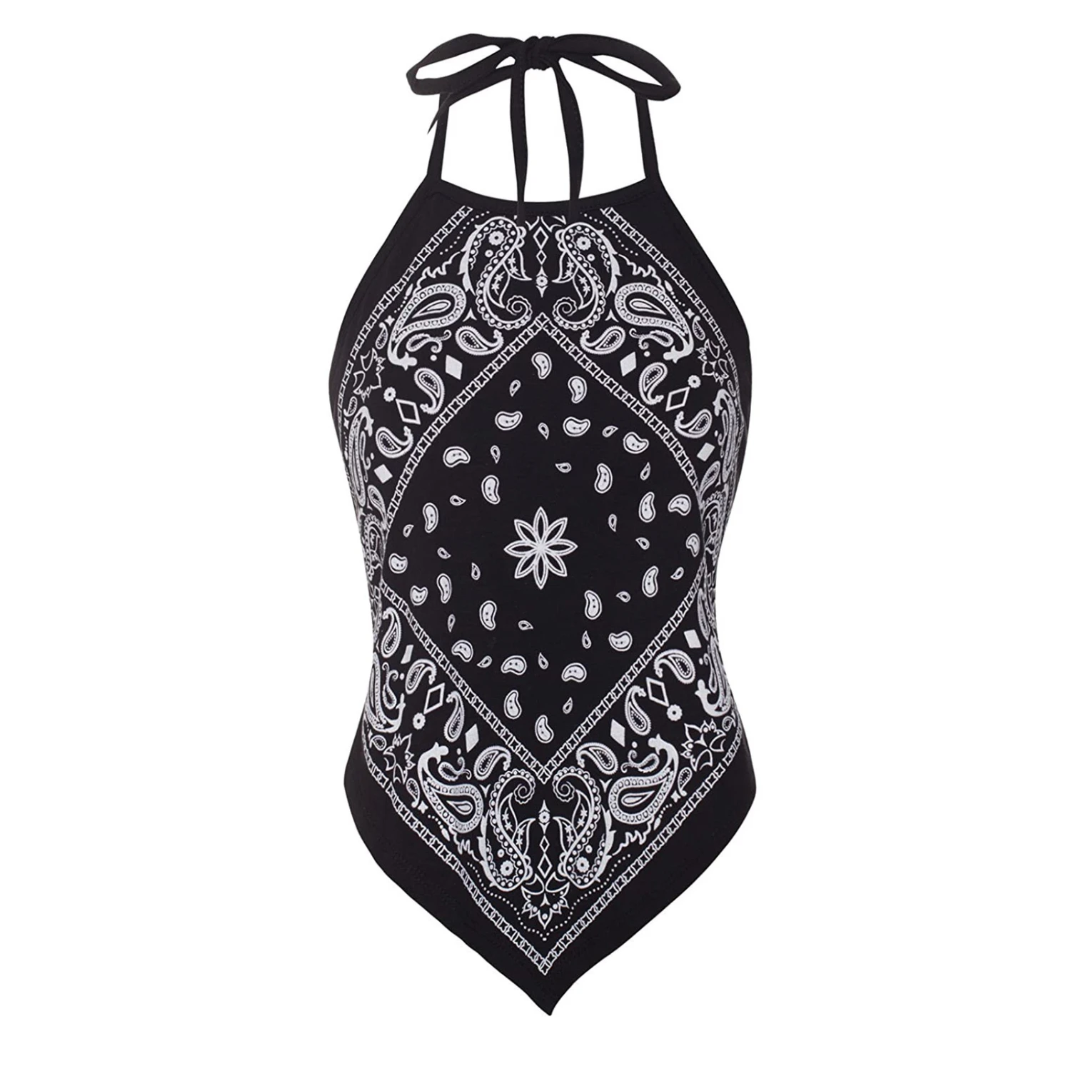 Women's Paisley Turbantie Backless Top