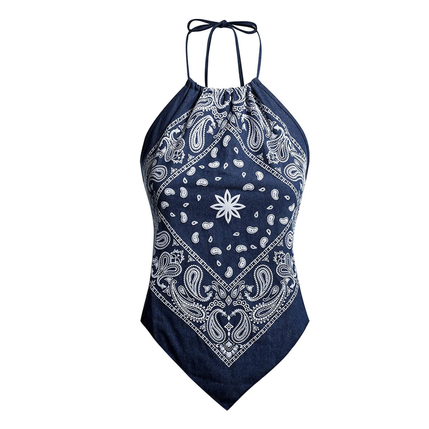 Women's Paisley Turbantie Backless Top