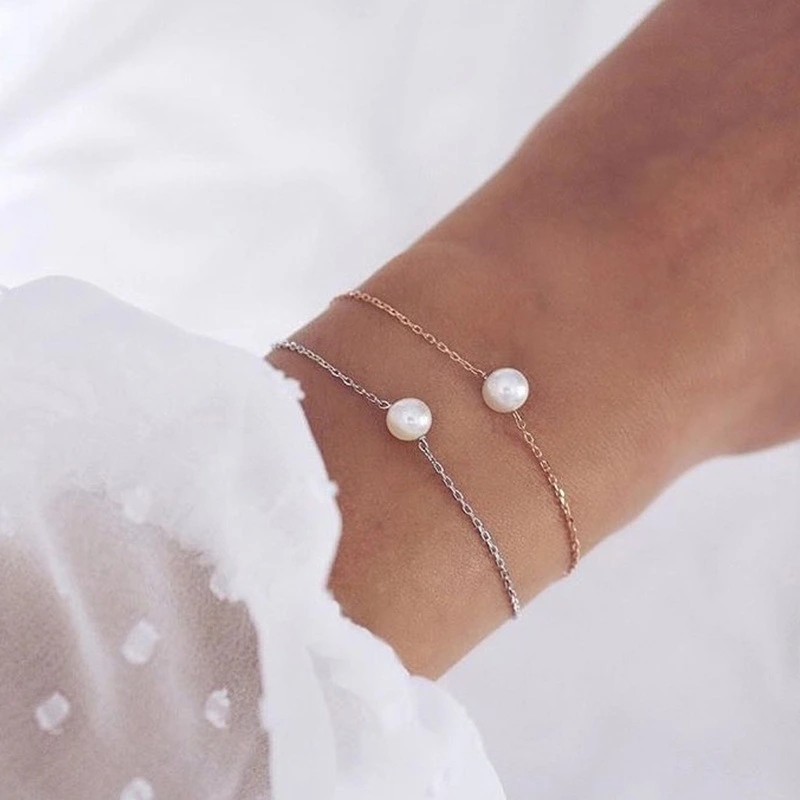 Simple Fashion Single Faux Pearl Chain Bracelet