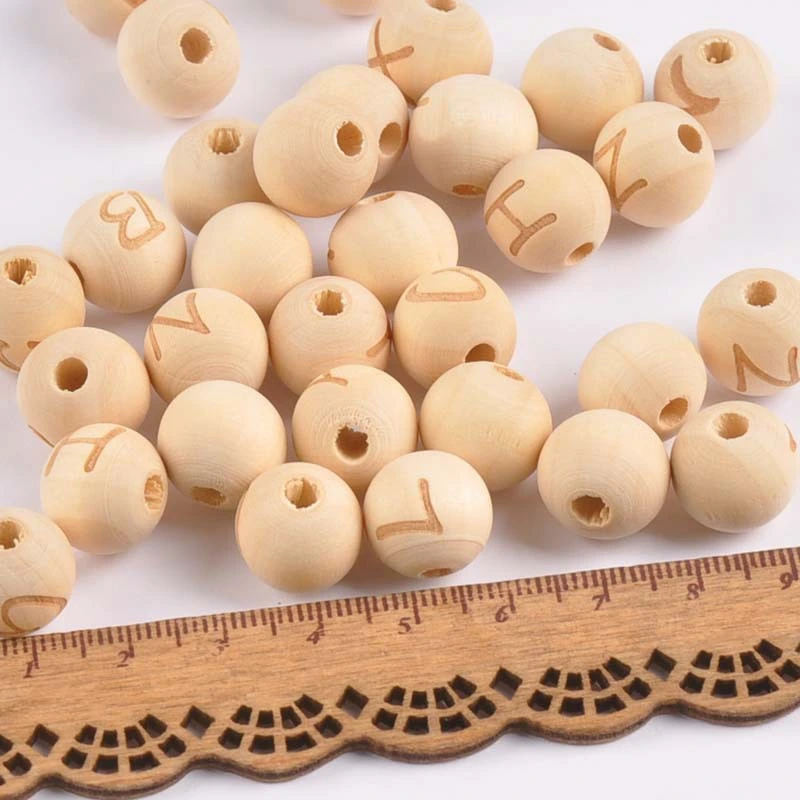 26 English Letters Lotus Log Beads 14mm Small Hole Wood Beads Single Side