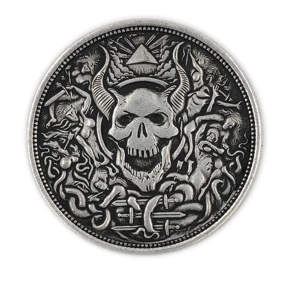 Embossed American Bull Head Skull Silver Dollar