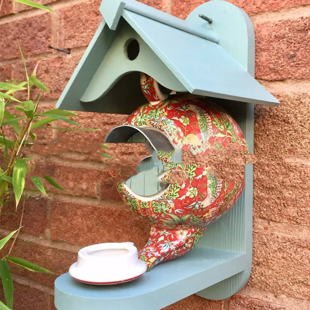 William Morris Teal Teapot Birdhouse And Feeder