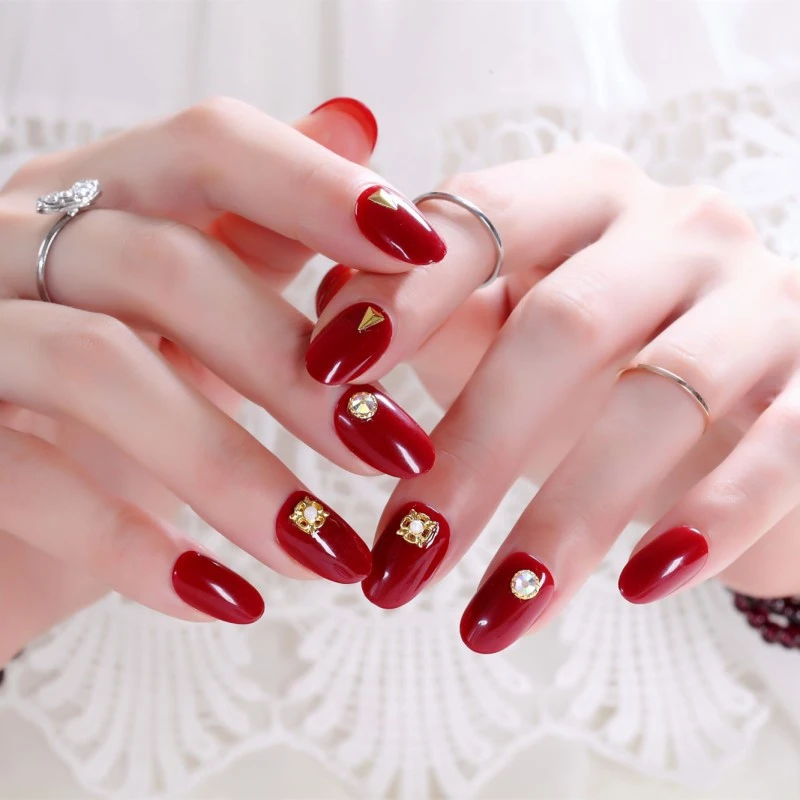 Wear Show White Wine Red Dazzling Color Riveting Nail Patch