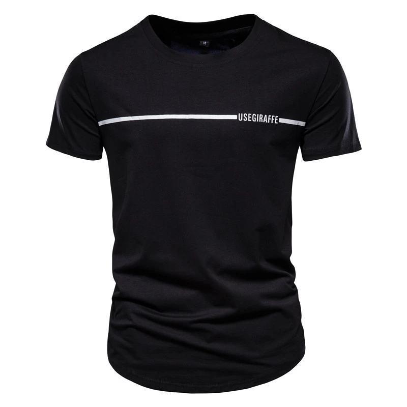 New Men's Solid Color T-shirt AliExpress Letter Printing Deer Embroidery Casual Summer Short-Sleeved Top