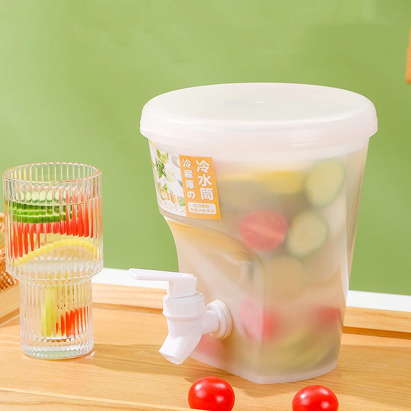 Cold Water Bucket With Faucet Placed In The Refrigerator