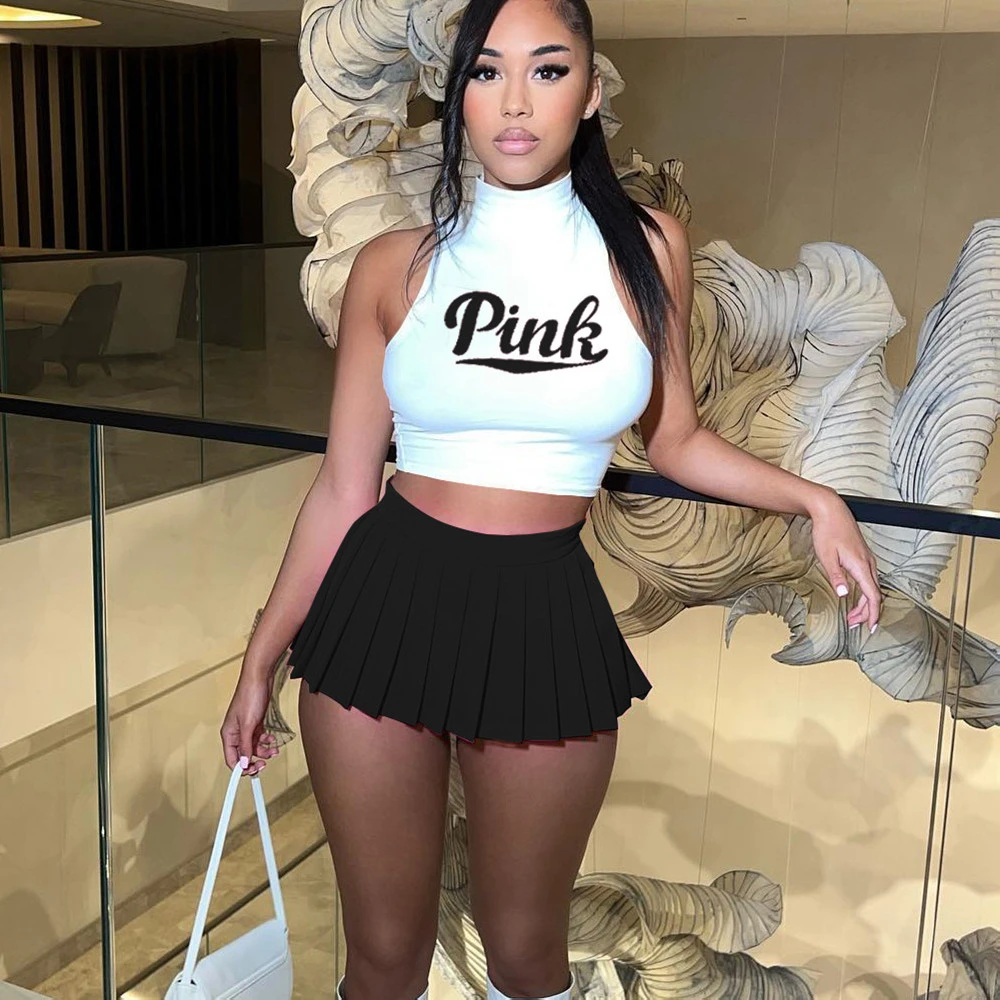 Fashion Printed T-shirt Pleated Skirt