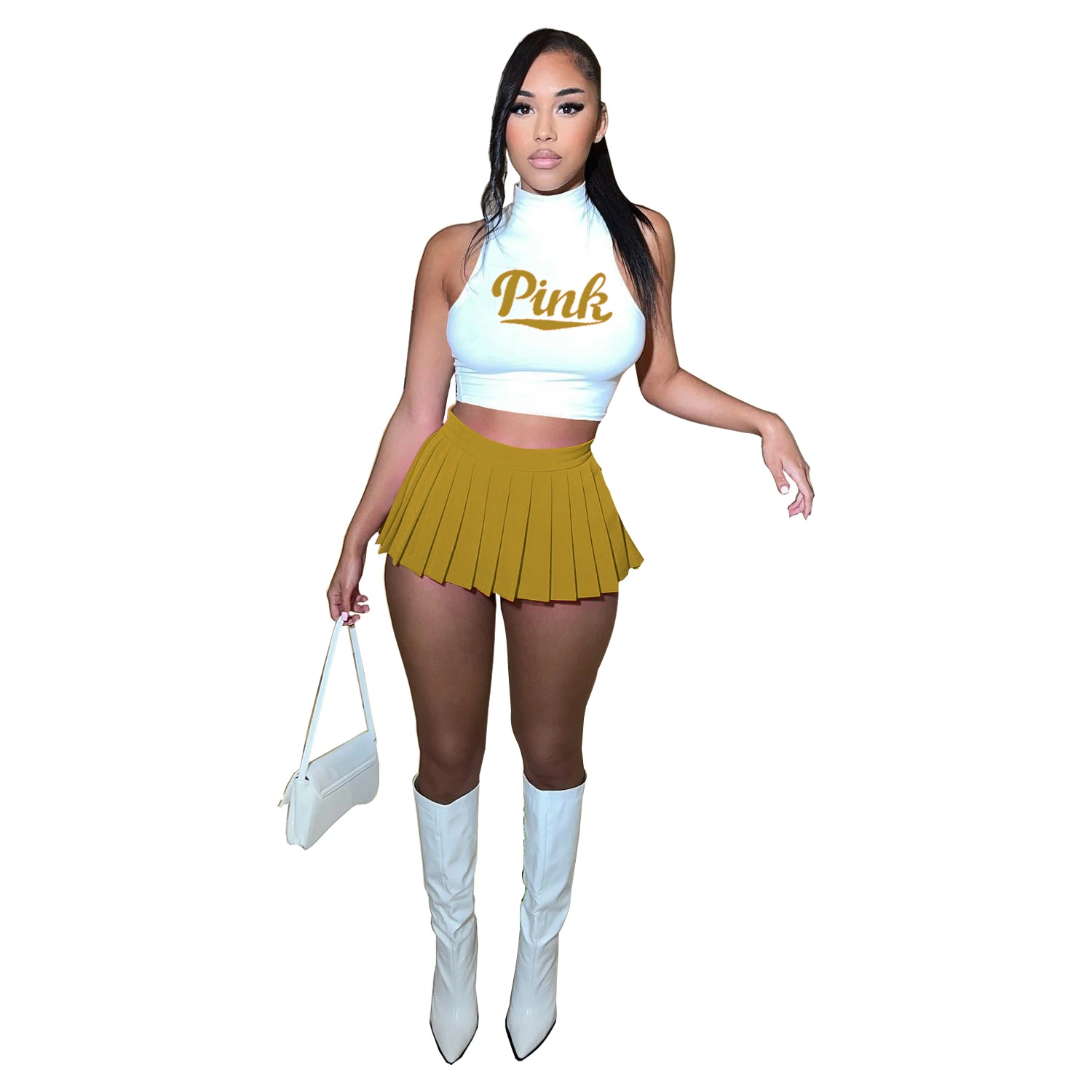 Fashion Printed T-shirt Pleated Skirt