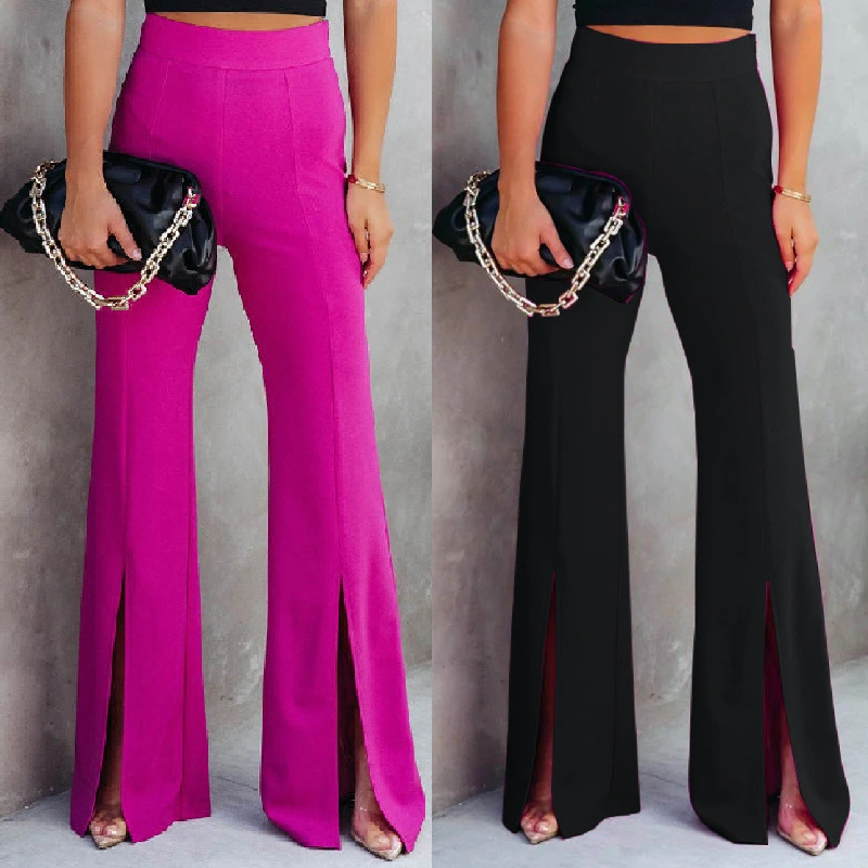 Spring Summer Women's Wear Slim Fit Bootcut Trousers High Waist Elastic Stretch Trousers