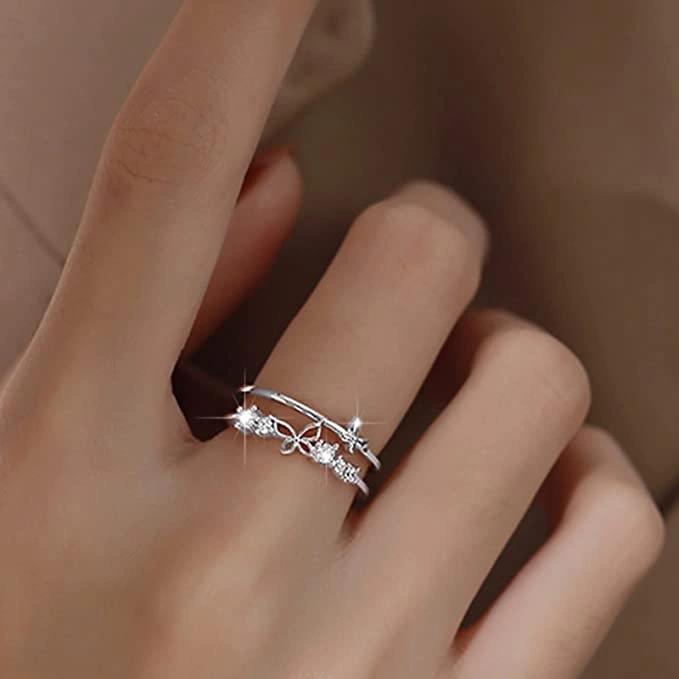 Women's Fashion Simple Double Layer Butterfly Set Diamond Ring