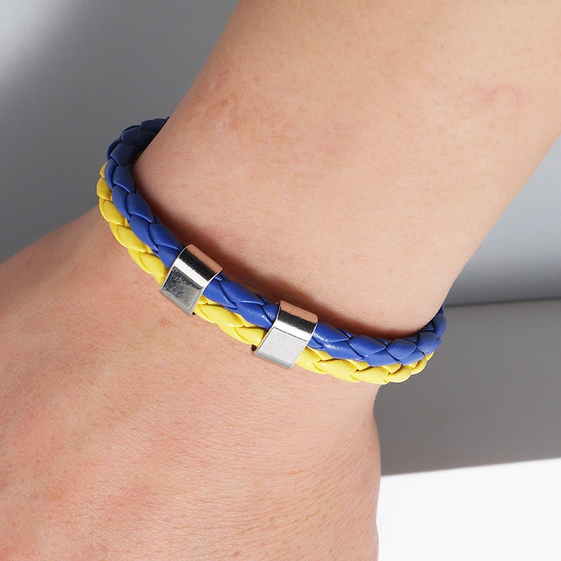 Simple Blue-yellow Multi-layer Woven Leather Bracelet