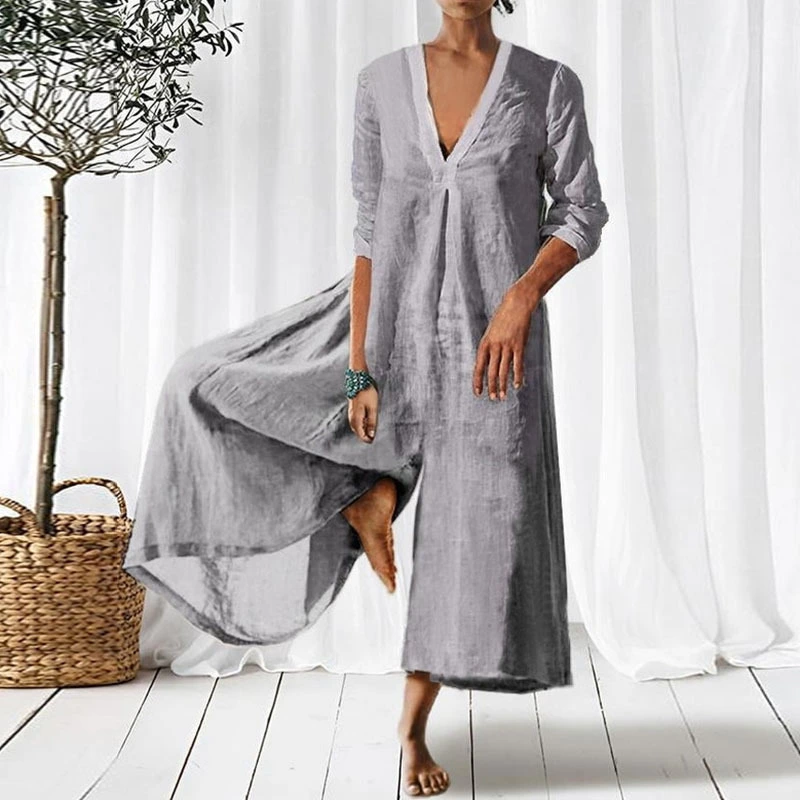 Loose V-neck Long Jumpsuit For Women