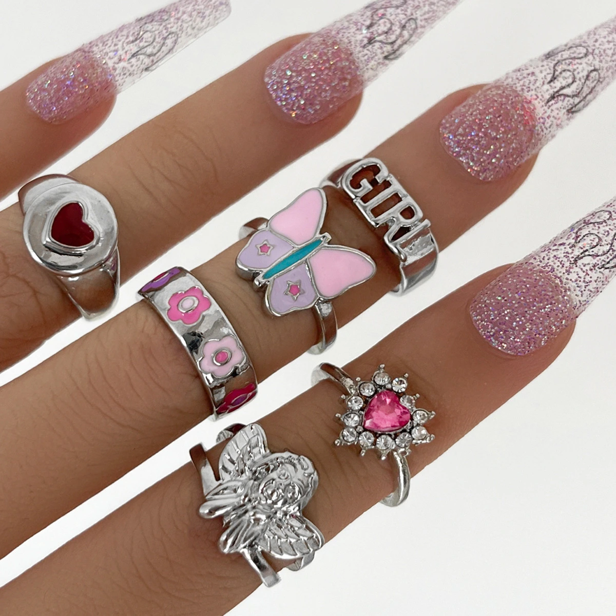 Women's Personalized Heart With Diamond Drip Oil Ring