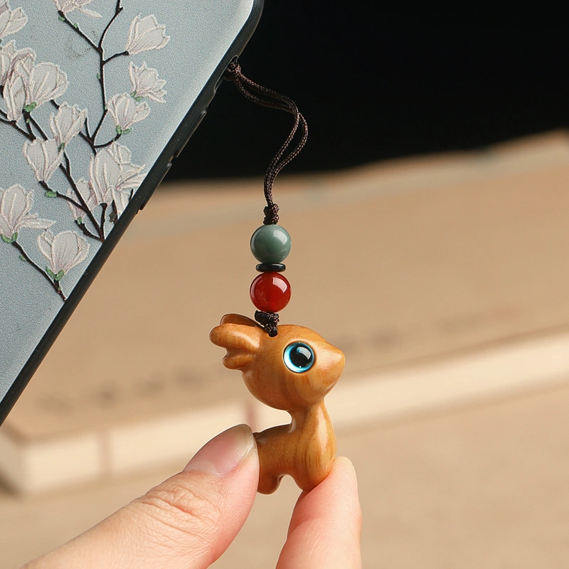 Peaceful Sandalwood Deer Car Keychain Charm