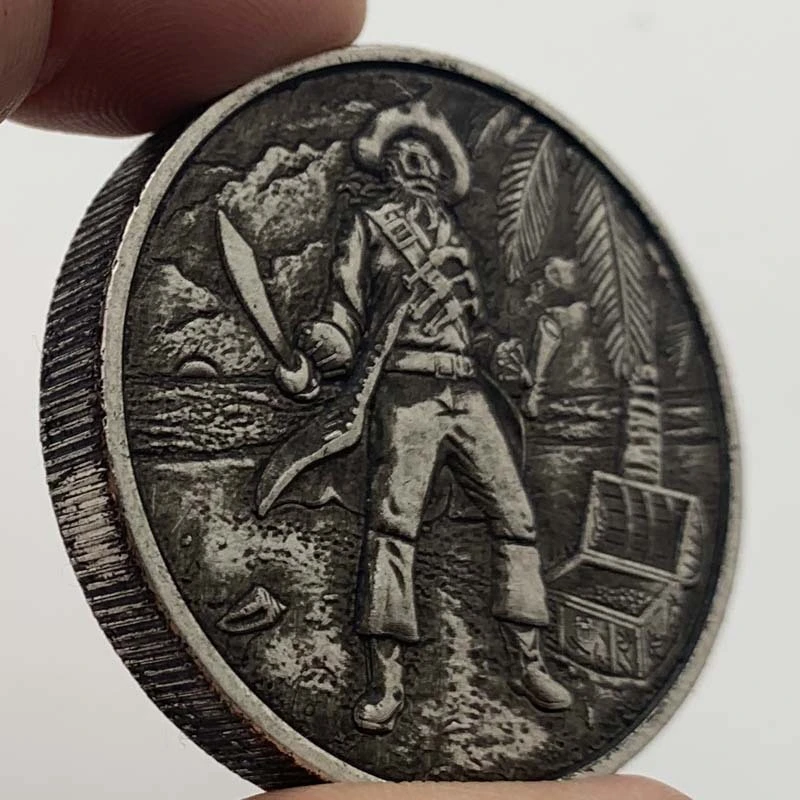 Roving Coin Pirate Skeleton Sailing Ship Deep Engraved Medallion