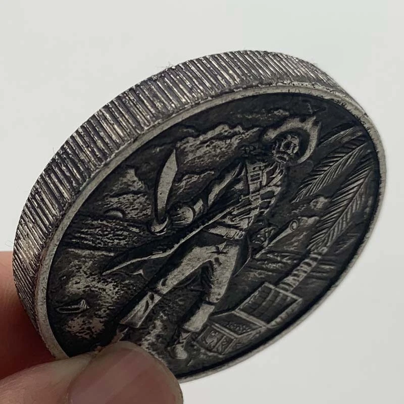 Roving Coin Pirate Skeleton Sailing Ship Deep Engraved Medallion