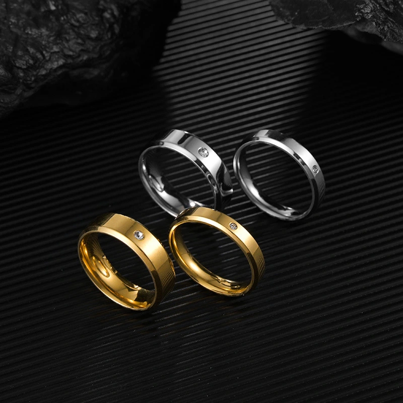 Simple Double Beveled Gold Plated Stainless Steel And Zirconia Ring