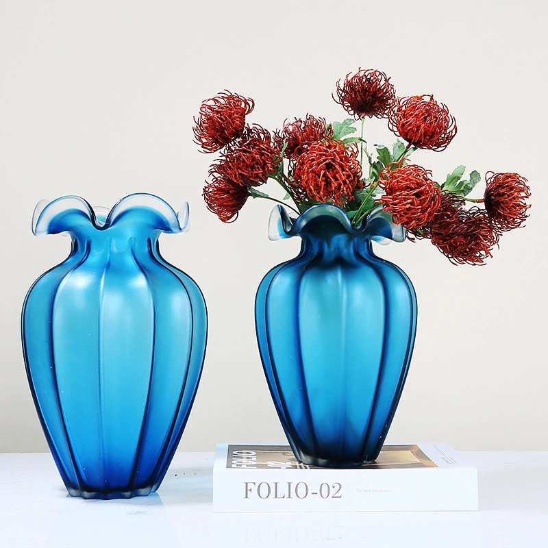 Simple Blue Frosted Glass Vase Ornaments