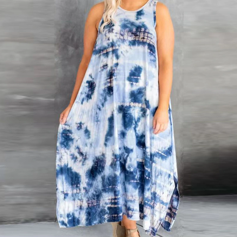 Sleeveless Round Neck Printed Loose Fitting Dress