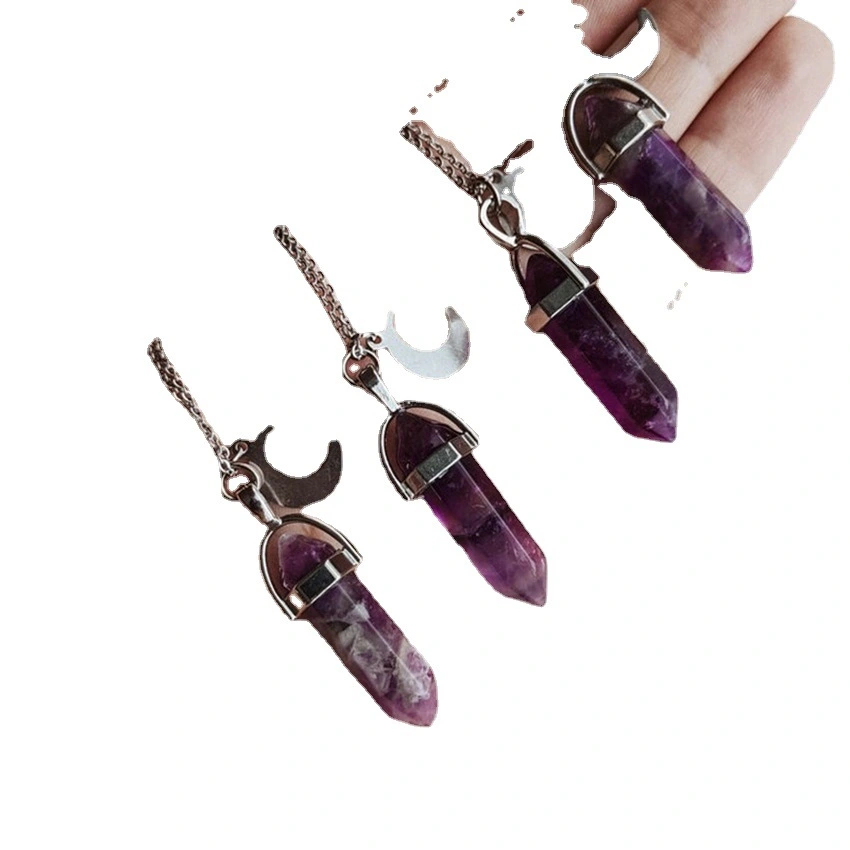 Fashion Jewelry Purple Crystal Hexagon Pillar Pendant Necklace