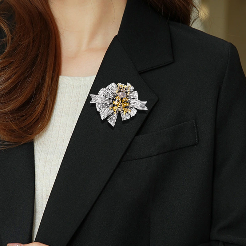 Vintage Alloy Flower Ladybug Pearl And Diamond Brooch