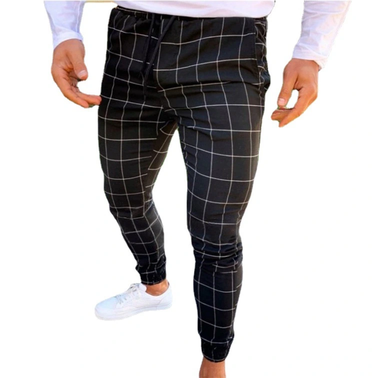 New AliExpress Zinc EBay European And American Plaid Print Men's Casual Stretch Pants