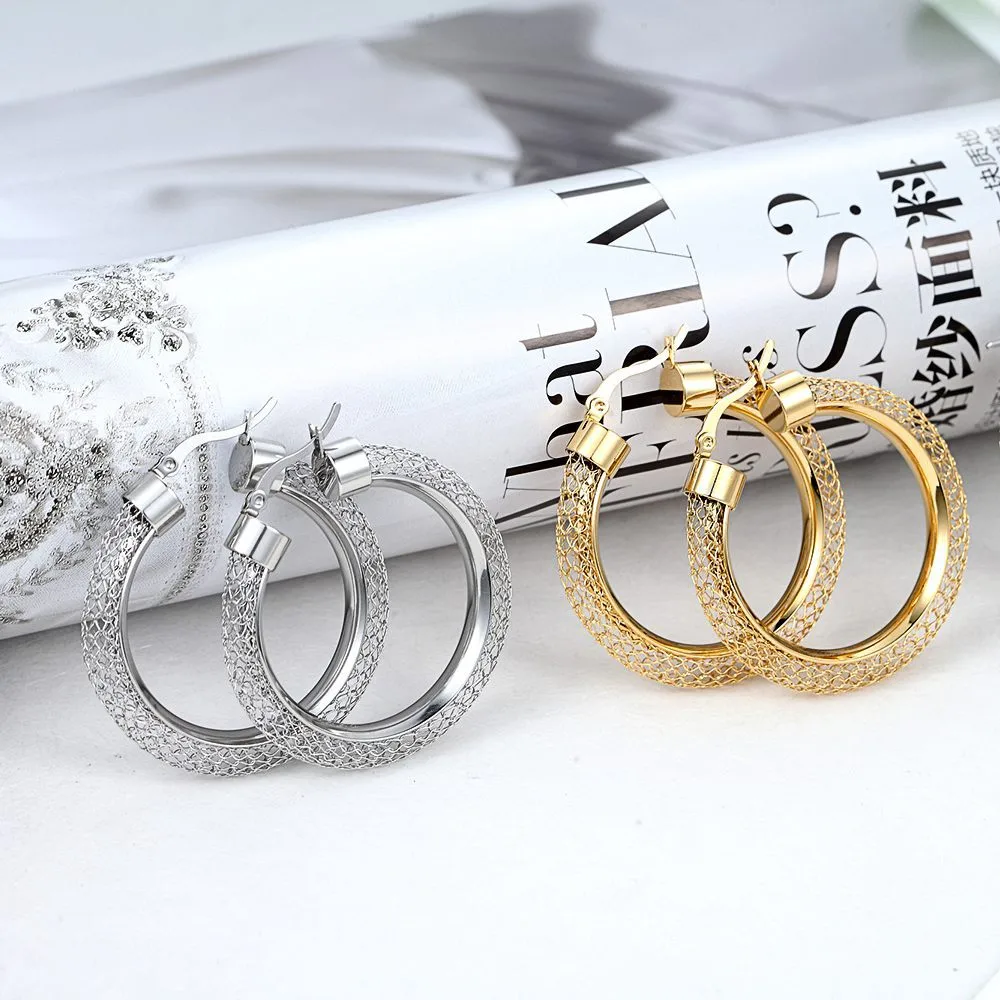 Titanium Steel Hollowed Out Mesh Japanese And Korean Fashion Silver Earrings