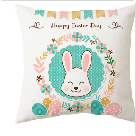 Zinc Cross Border Cartoon Rabbit Egg Print Easter Peach Skin Pillow Cover Sofa Bedside Cushion