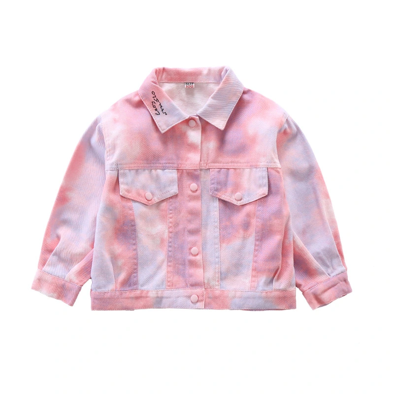 Cross Border Girls' Denim Jacket Autumn New Korean Style Children's Jacket Large Children's Printed Tie Dyed Western Style Jacket