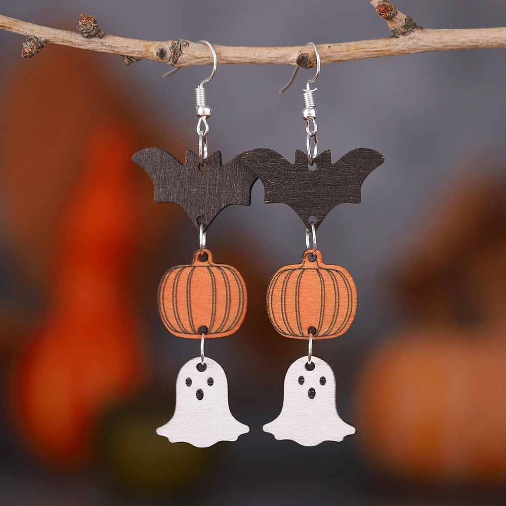 Women's Halloween Spooky Pumpkin Bat Earrings