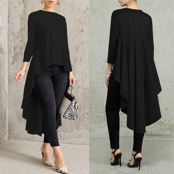 ZANZEA Damen Langarm Asymmetrisch Longshirt Party Lang Shirtkleid Kaftan PlusTunic Tops Shirts