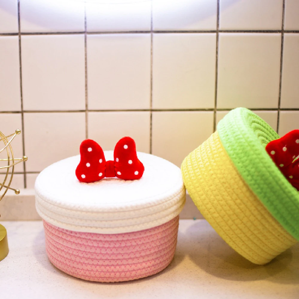 Cartoon Bow Cotton Rope Organizer Basket