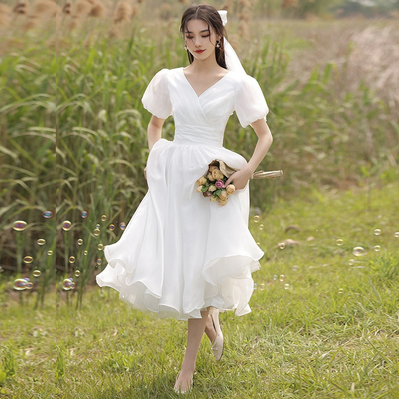 Temperament V-neck French Birthday Travel Light Wedding Dress